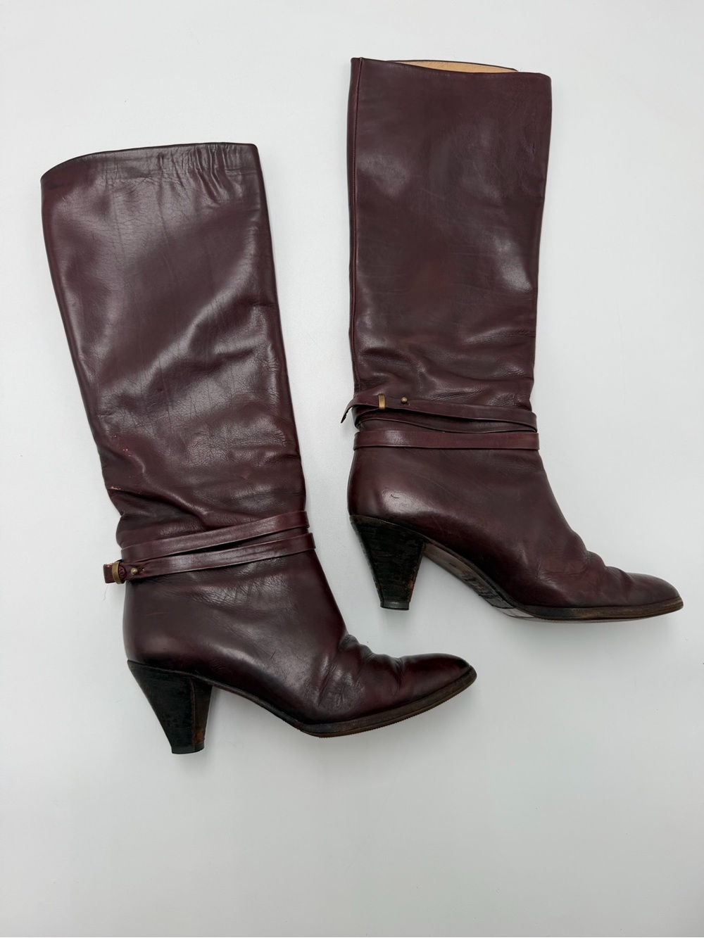 Joan & David Couture Tall Boots Burgundy Leather Italy Women’s Size 6 Vintage